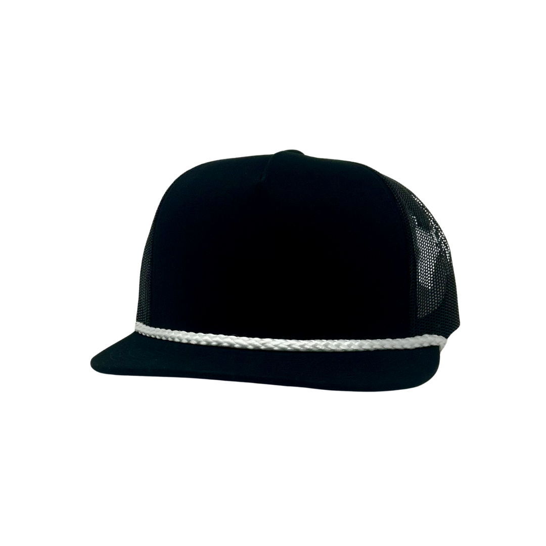 Flat Bill Black with White Rope