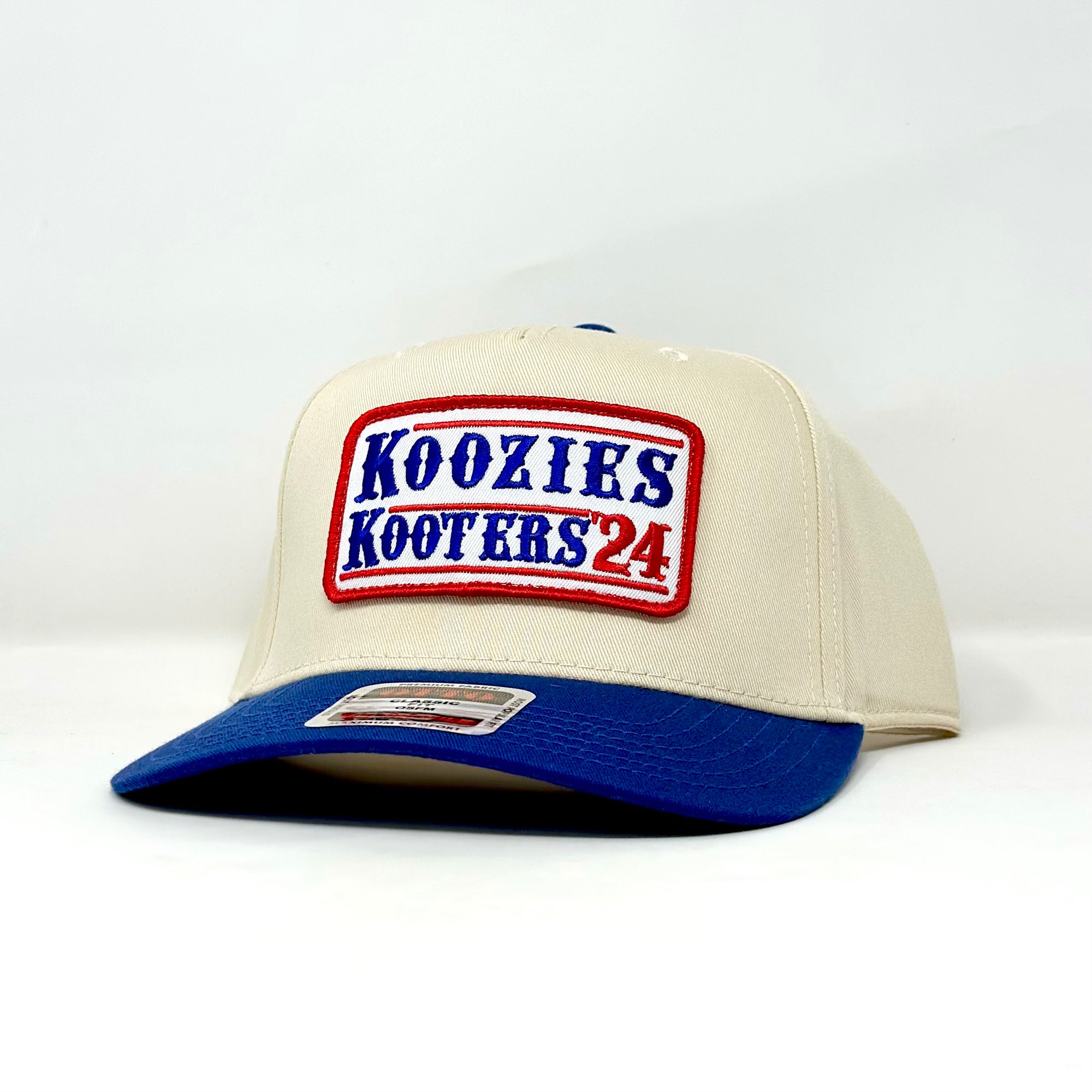 Front view of TTC Koozies & Kooters '24 signature hat by The Mad Hatter Company with branding details visible.