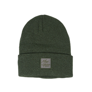 Olive Beanie with Silver Patch