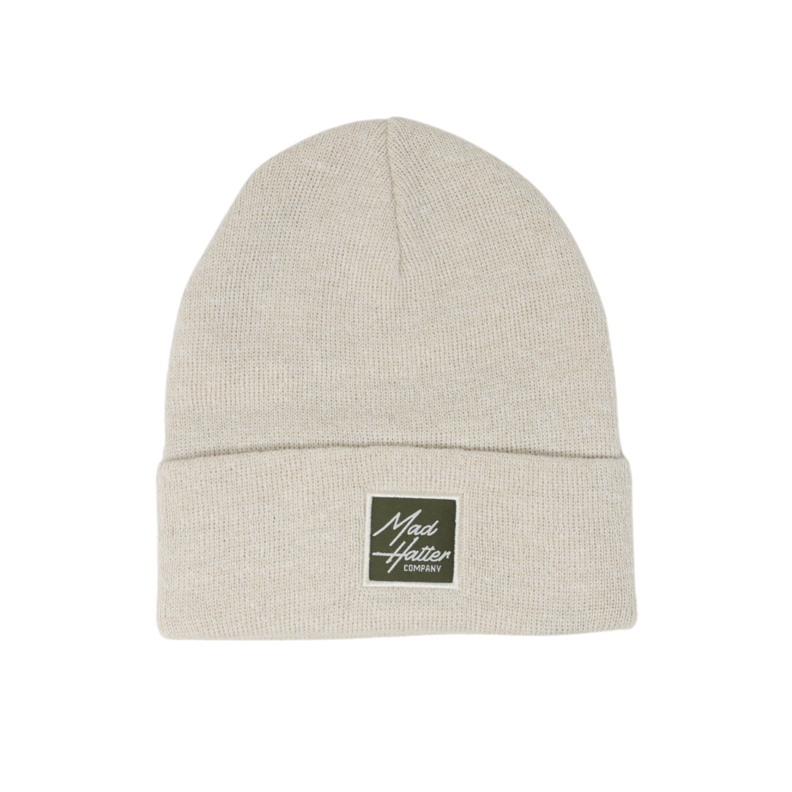 Natural Beanie with Olive Patch
