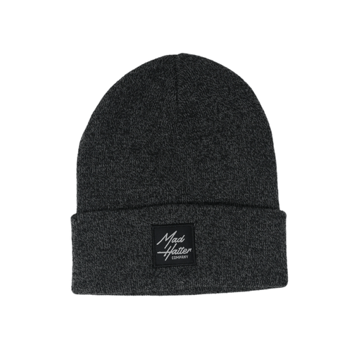 Charcoal Beanie with Black Patch - The Mad Hatter Company
