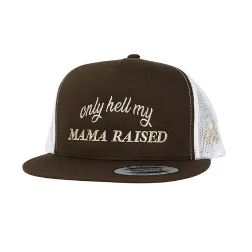 Mama Raised Only Hell Quality USA Embroidery Trucker Hat Cap Flat Bill Paycheck Only Hell My Mama Raised – The Mad Hatter Company main image 3