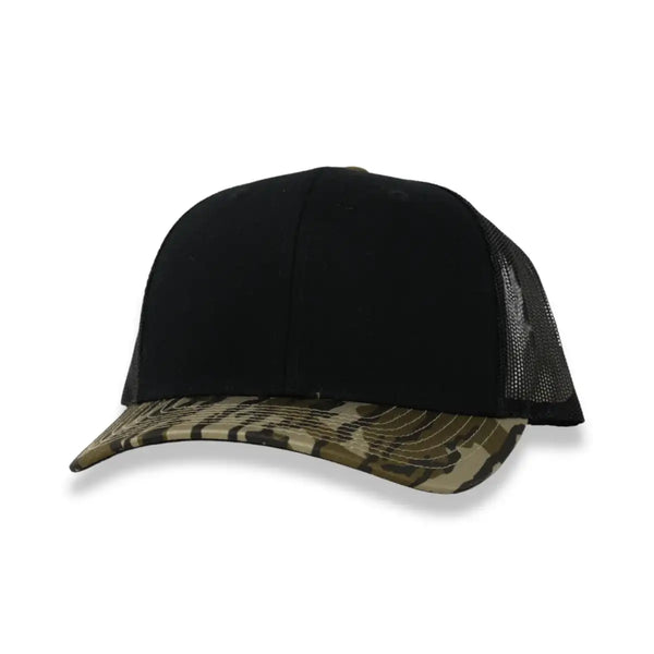 Trucker Black/Mossy Oak Bottomland – The Mad Hatter Company