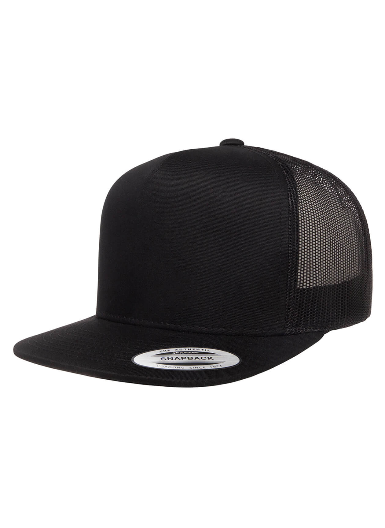 Yupoong 6006 Solid Black FLAT BILL The Mad Hatter Company